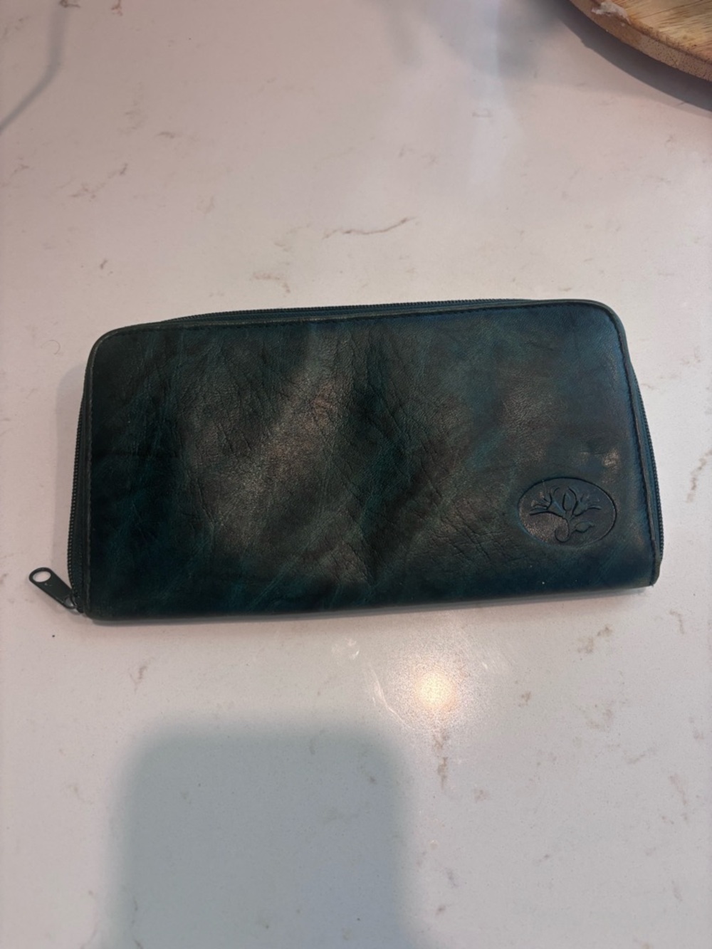Buxton Dark Teal Zip-Around Leather Wallet spot in inside of wallet